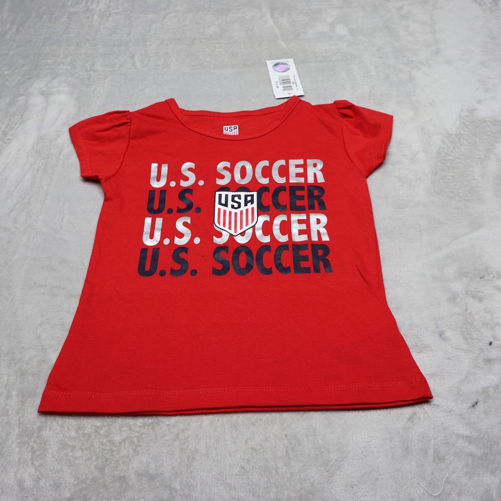 US Soccer Shirt Girls XS 4/5 Red Football Team USA Graphic Tee Fan Gear $15 NEW